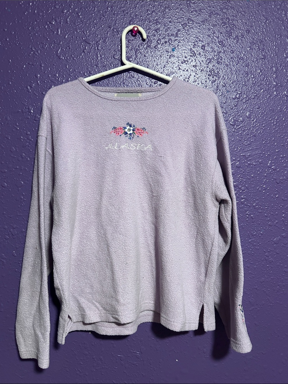 Alaska Lavender Crewneck Sweatshirt with Floral Embroidery